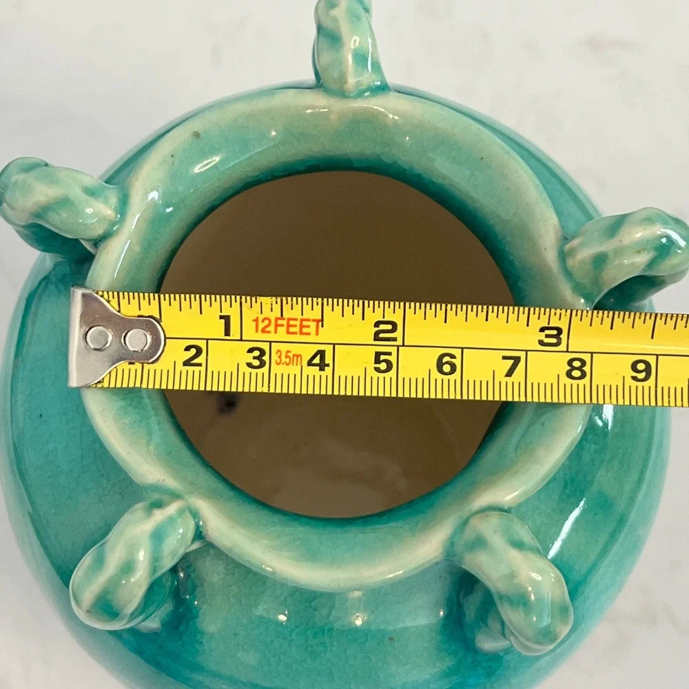 Handcrafted Ceramic Vase‎ Turquoise Glaze Handles Made in Vietnam Home Decore